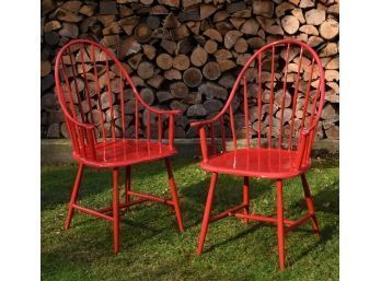 A pair of contemporary red painted