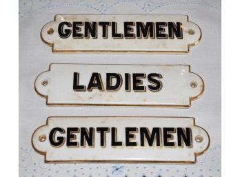 Three vintage porcelain signs, two “Gentleman”