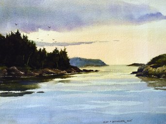 Lake landscape watercolor signed 3aa503