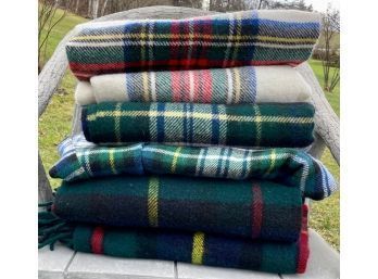 Two Faribault wool blankets in green,