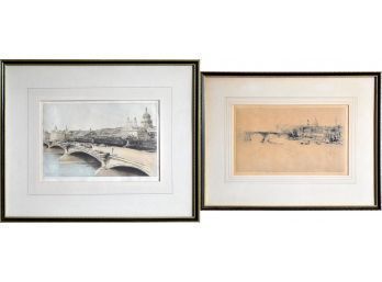 Two antique signed etchings Blackfriars 3aa567