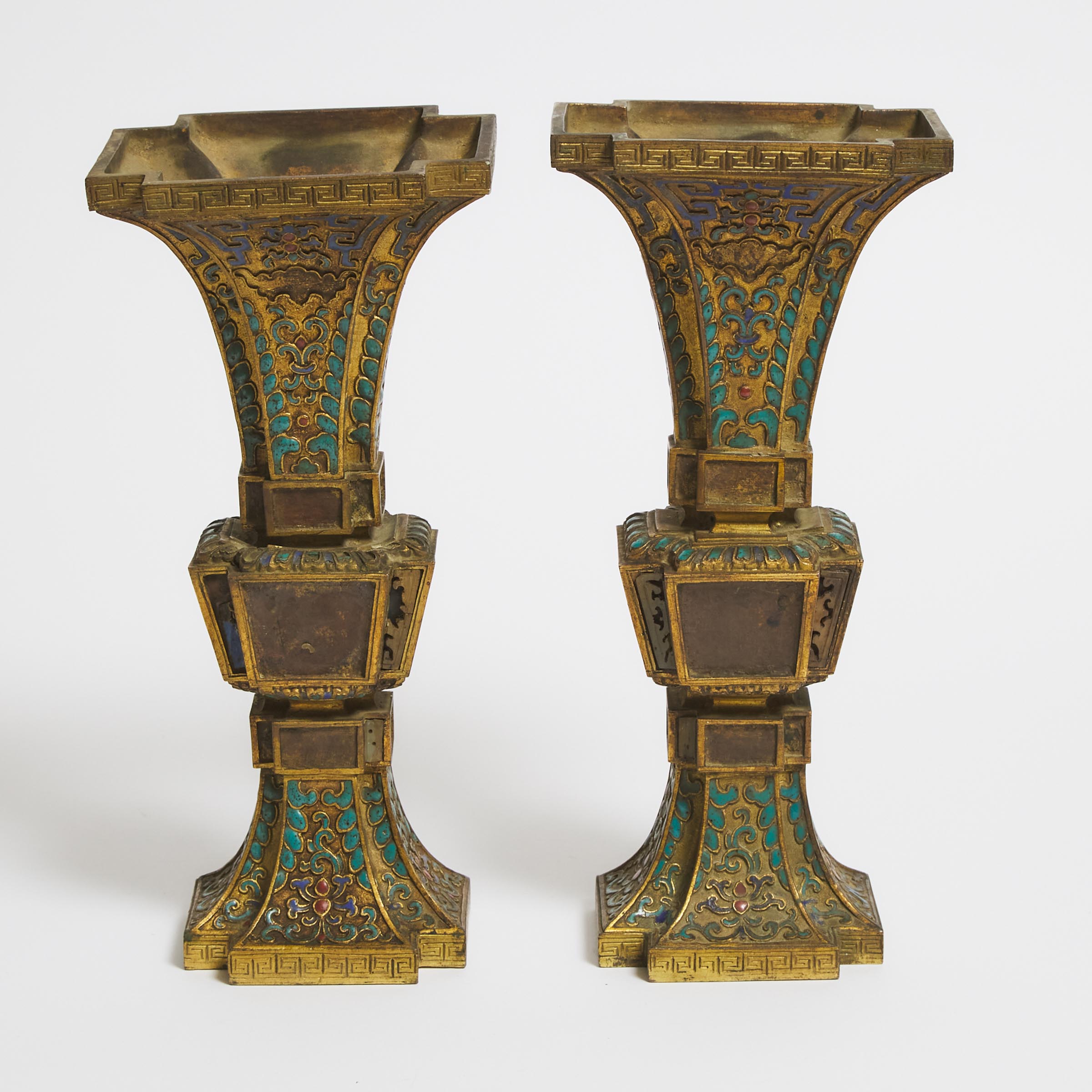 A Pair of Inlaid Bronze Square Form 3aa6bd