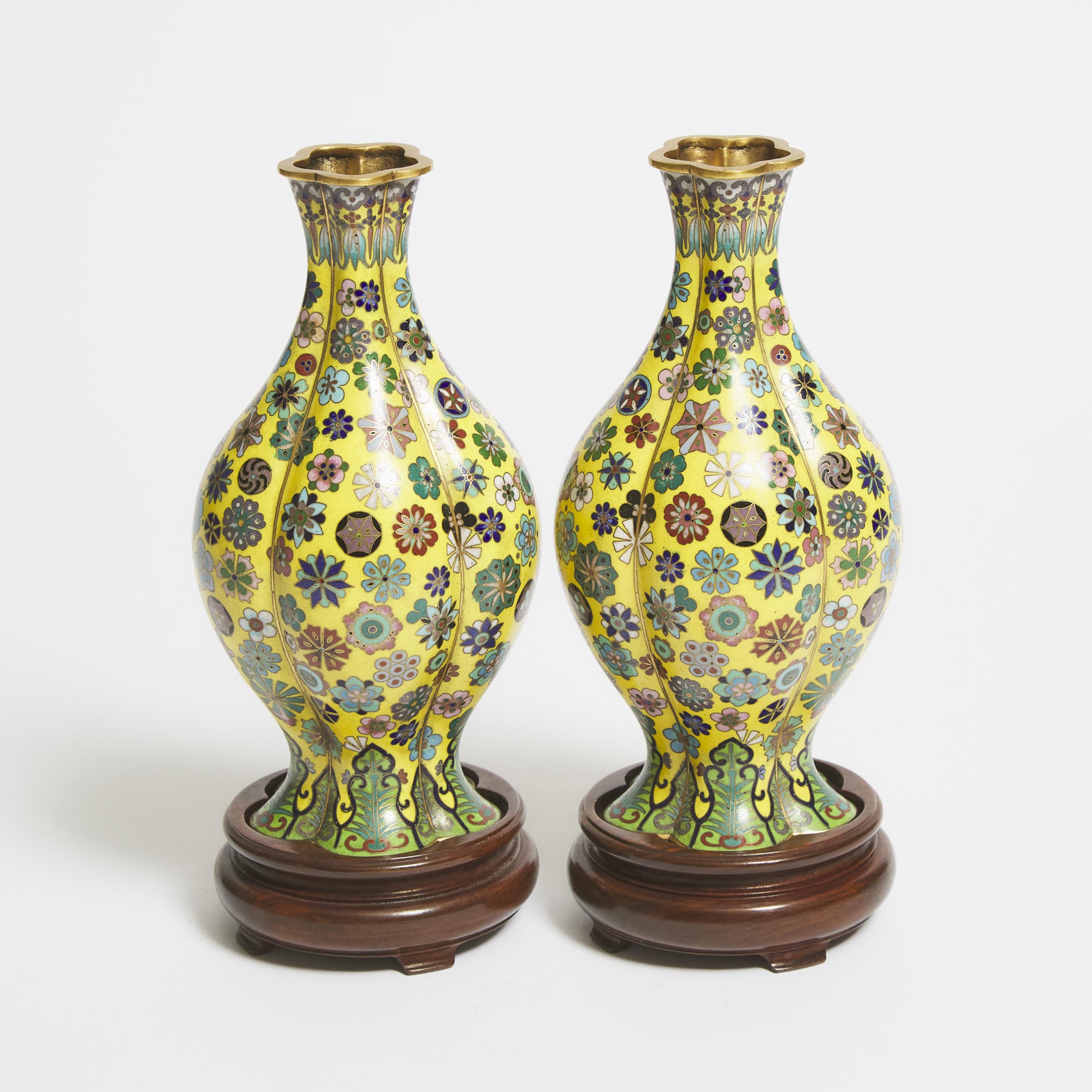 A Pair of Yellow-Ground Cloisonné