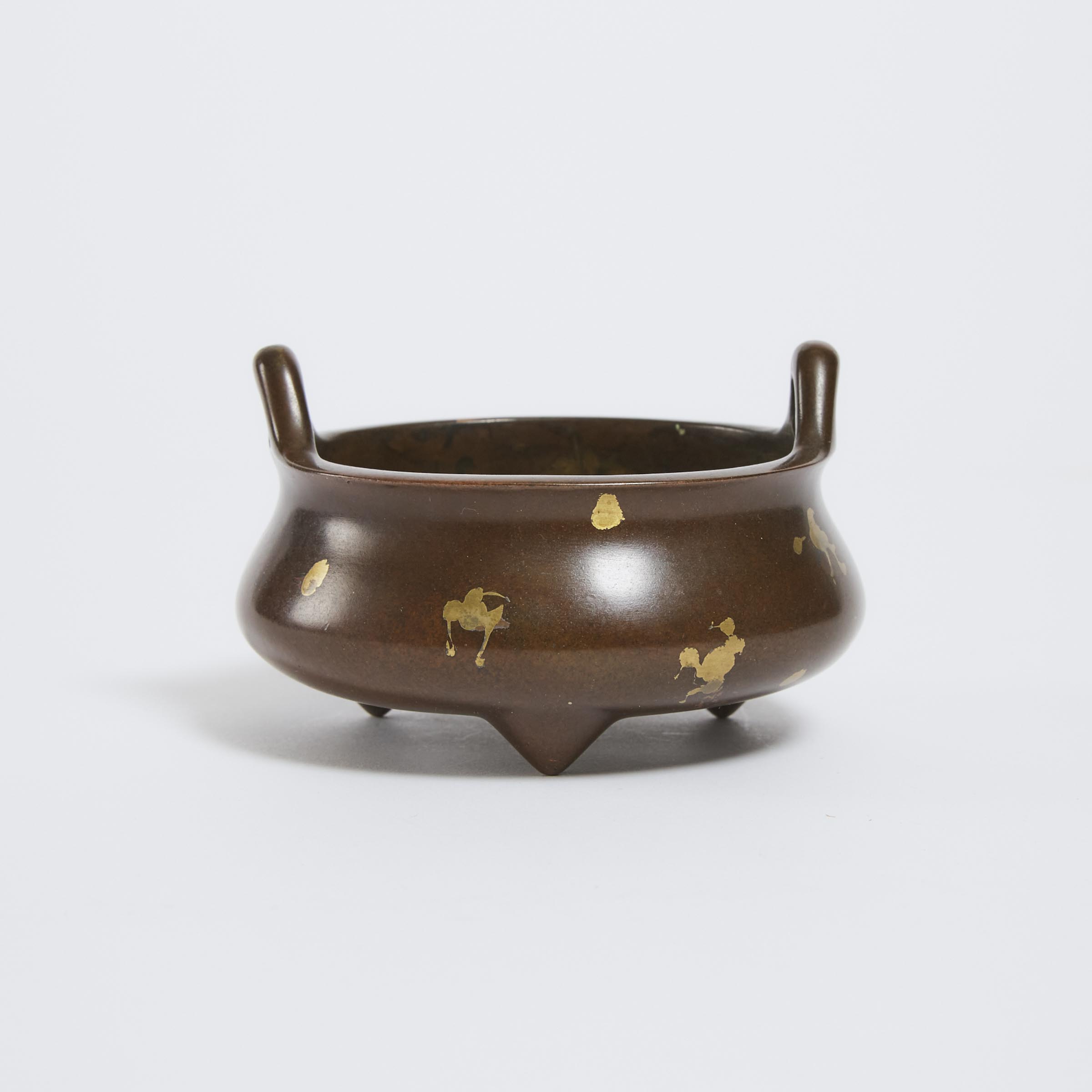 A Gold-Splashed Bronze Tripod Censer