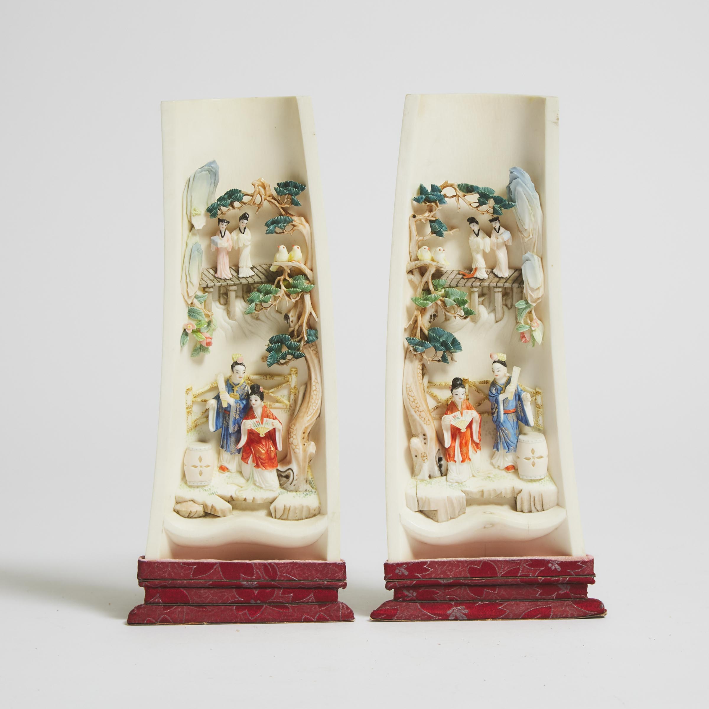A Pair of Polychrome Ivory 'Figural'