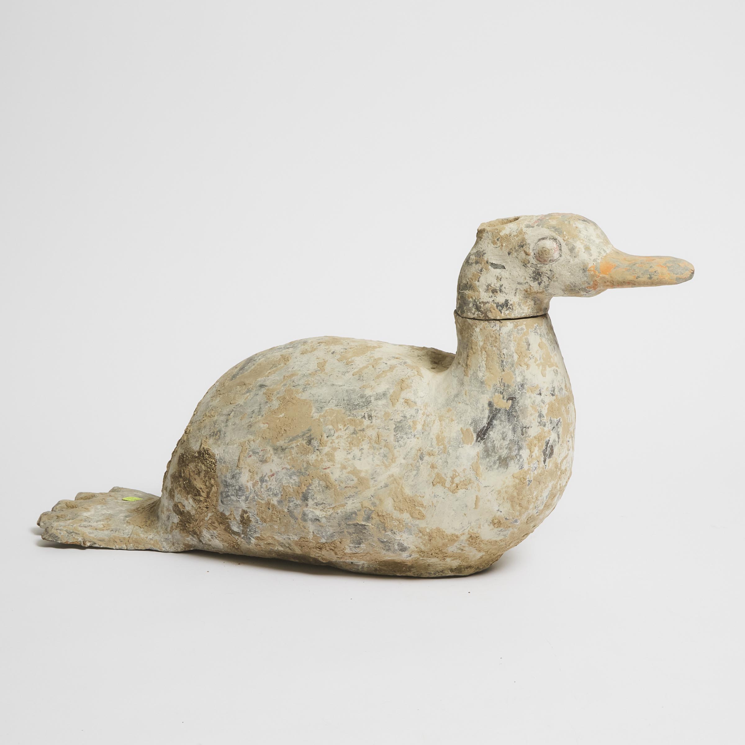 A Large Painted Pottery Model of a Duck,
