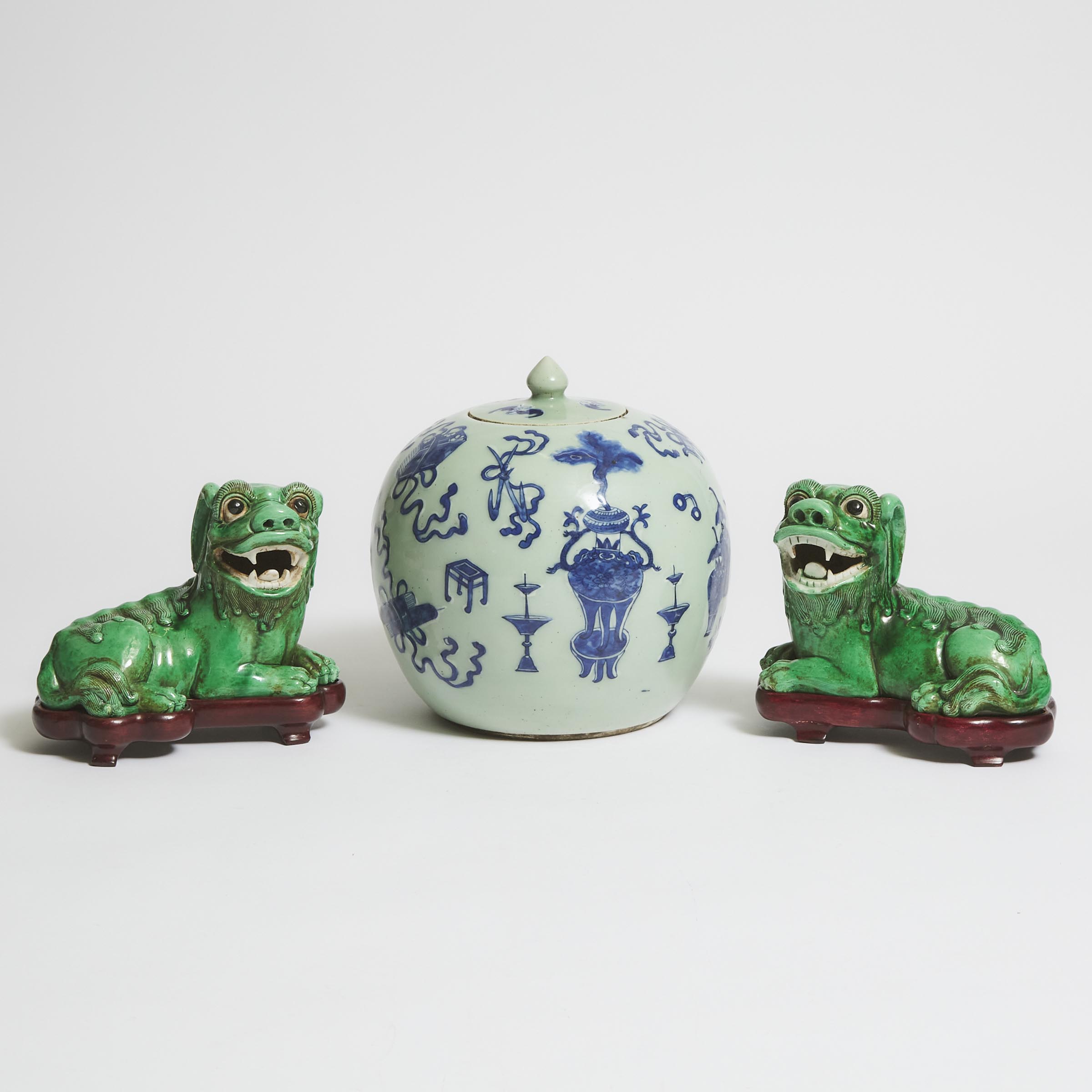 A Pair of Green Glazed Lion Dogs  3aa764