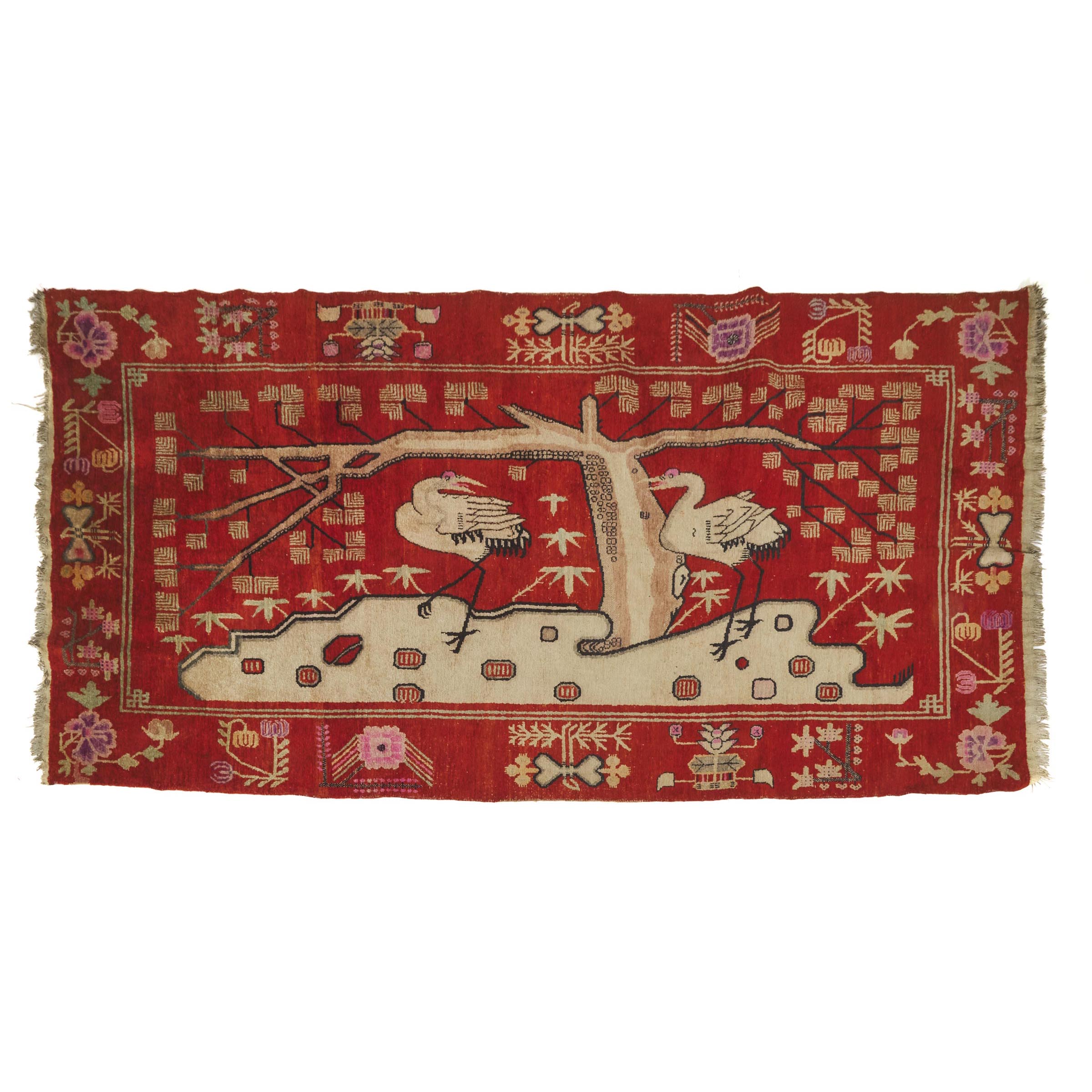 A Large Chinese Silk 'Cranes' Rug,