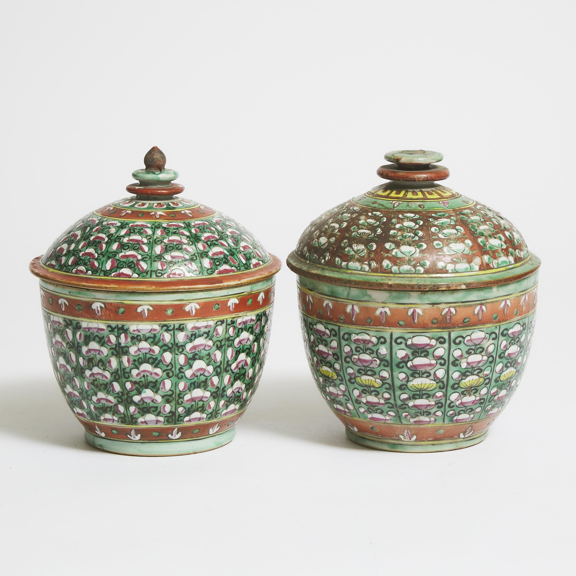 A Pair of Chinese Green-Enameled