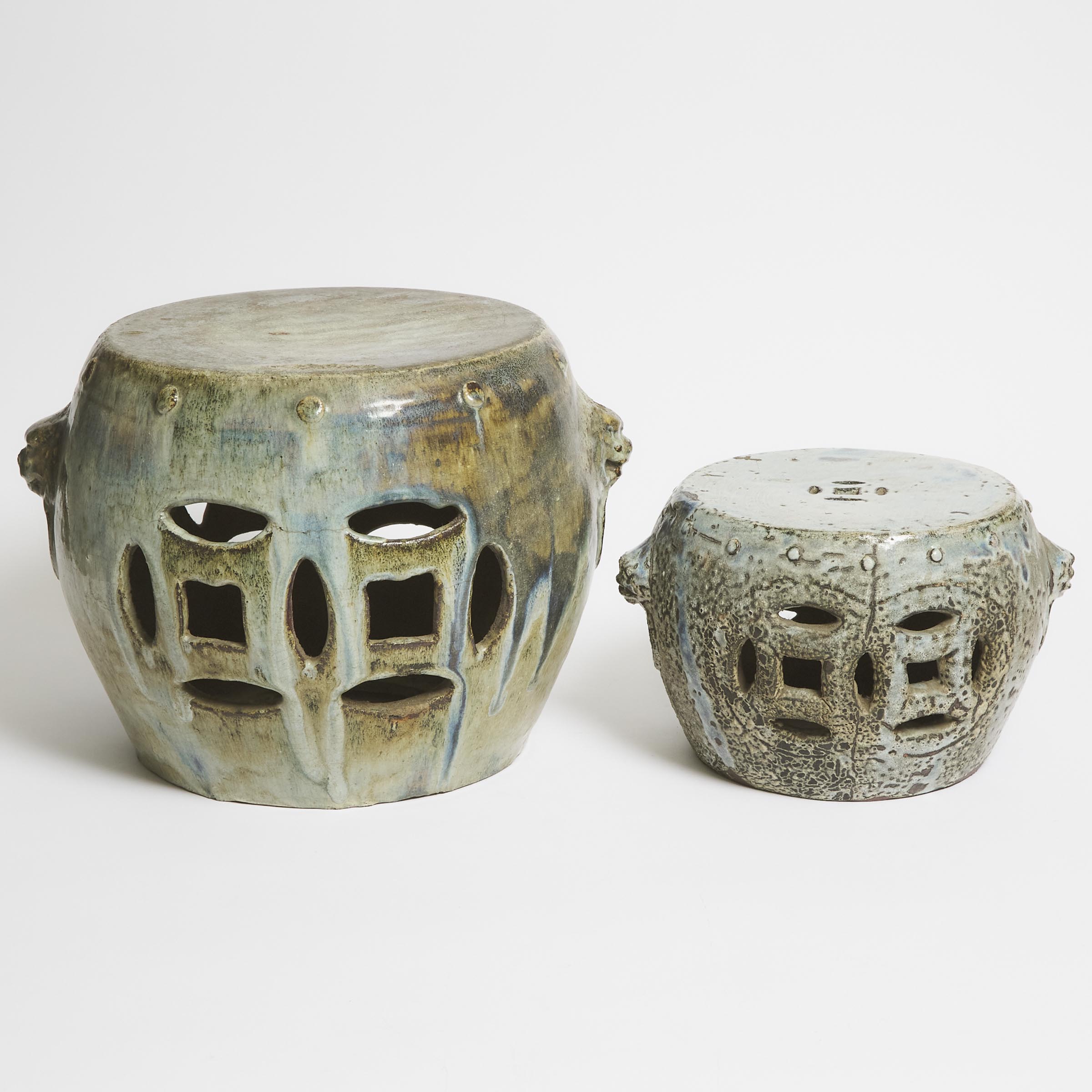 Two Jun-Style Shiwan Pottery Drum-Form
