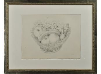 Pencil drawing of basket of fruit,