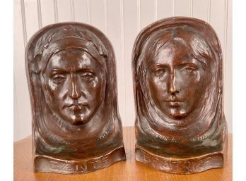 Pair of heavy bronze bookends of