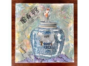 An encaustic still life with Asian