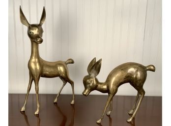 Two standing doe, polished bronze finish,