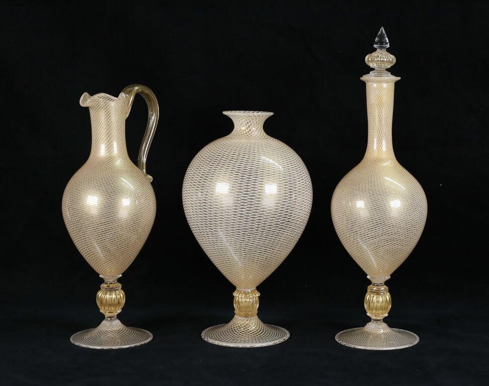 3 PIECES VENETIAN GLASS EWER DECANTER 3ad00b