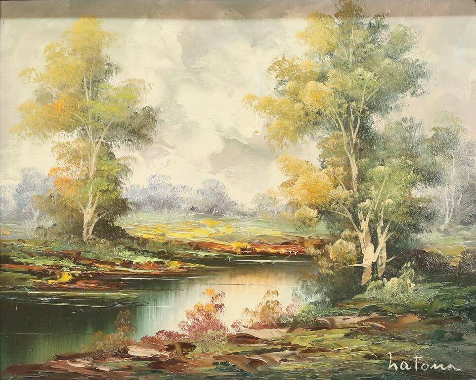 SIGNED HATOMA OIL ON CANVAS RIVER 3ad044