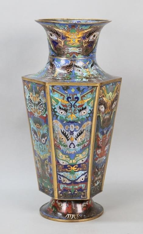 CHINESE CLOISONNE TAOTIE VASE QIANLONG