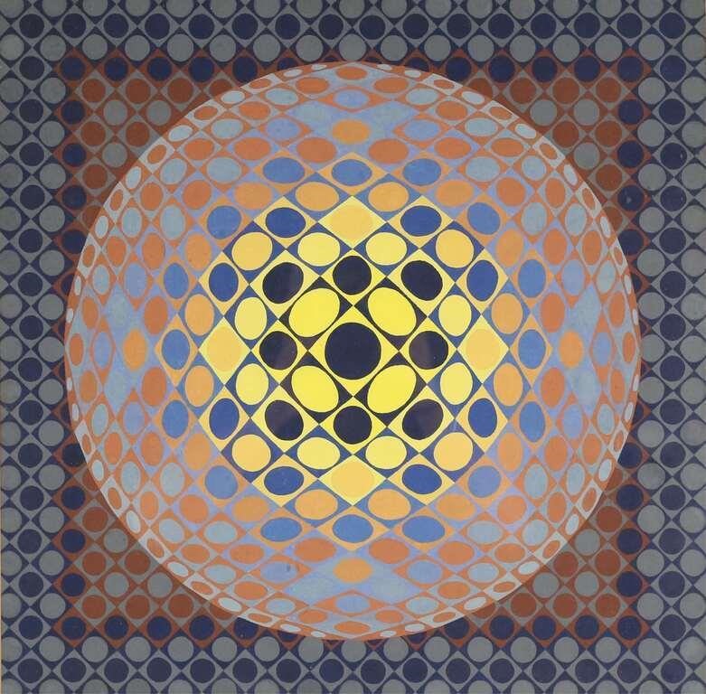 VASARELY STYLE OP ART OIL ON PAPERIn 3ad0af