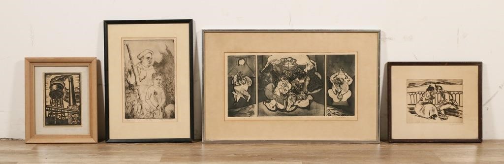 4 PIECE ART LOT ETCHINGS WOODCUTS4 3ad0f0