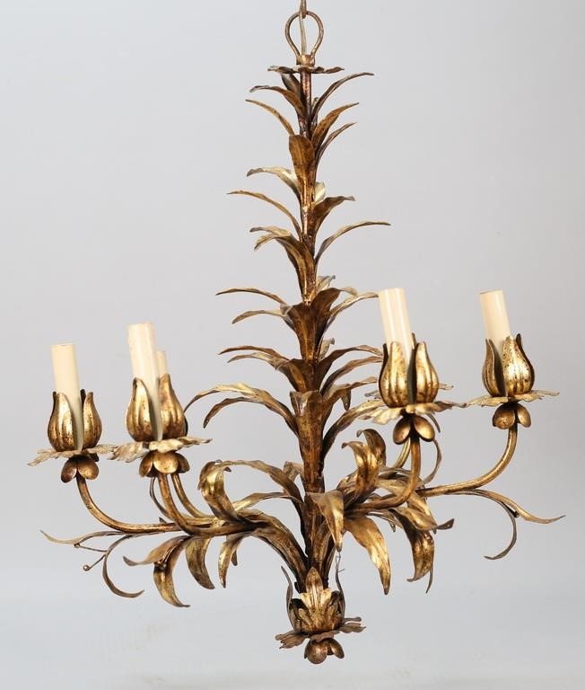 HOLLYWOOD REGENCY TOLE CHANDELIERGilt 3ad256