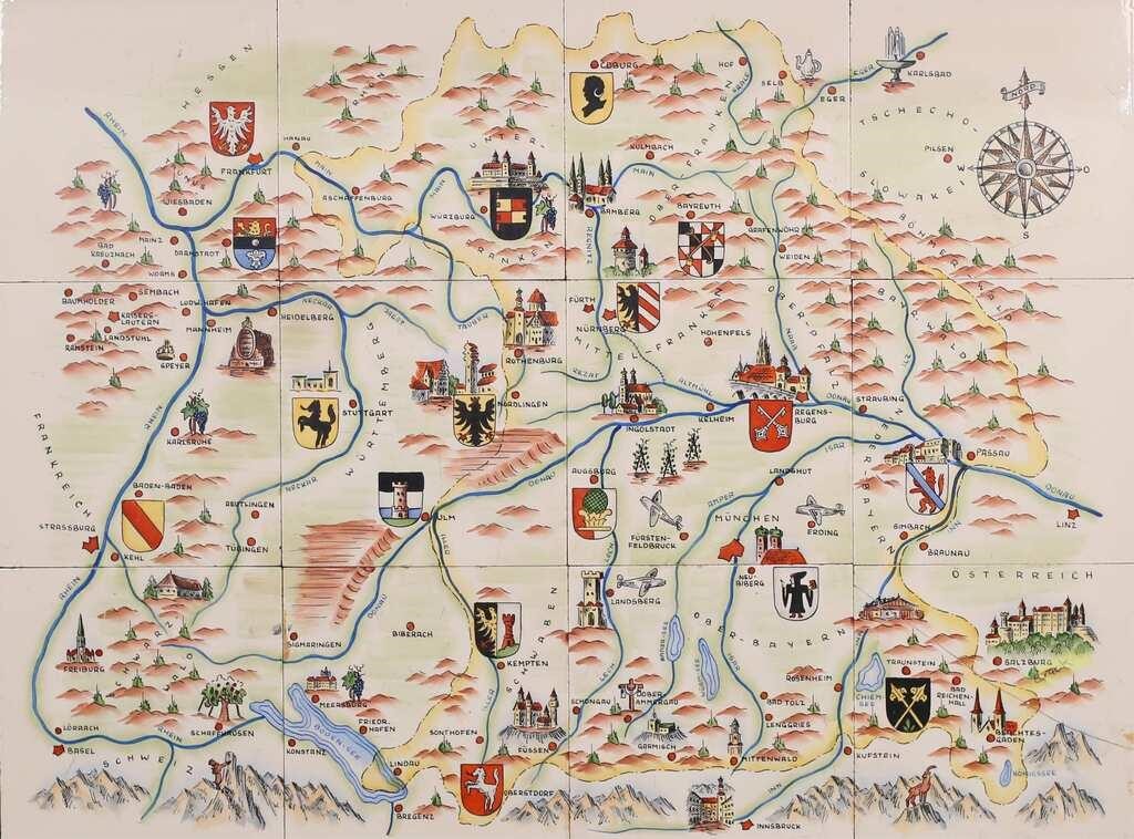 GOEBEL TILE MAP OF GERMANYMid Century 3ad257