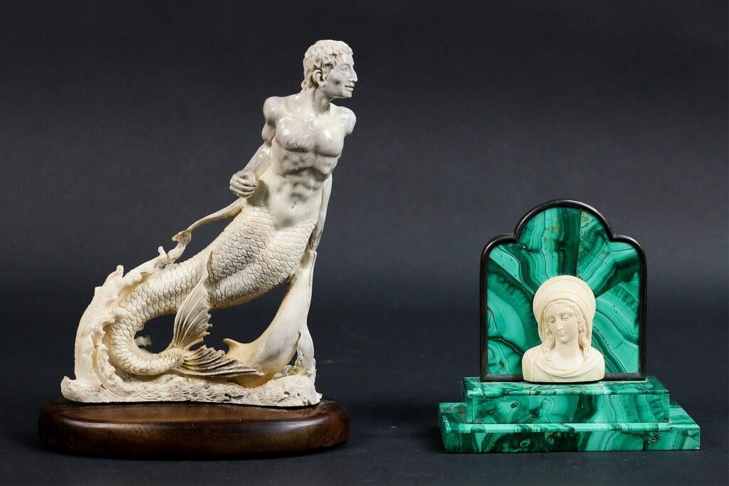 CARVED BONE MERMAN & PAPERWEIGHTCarved