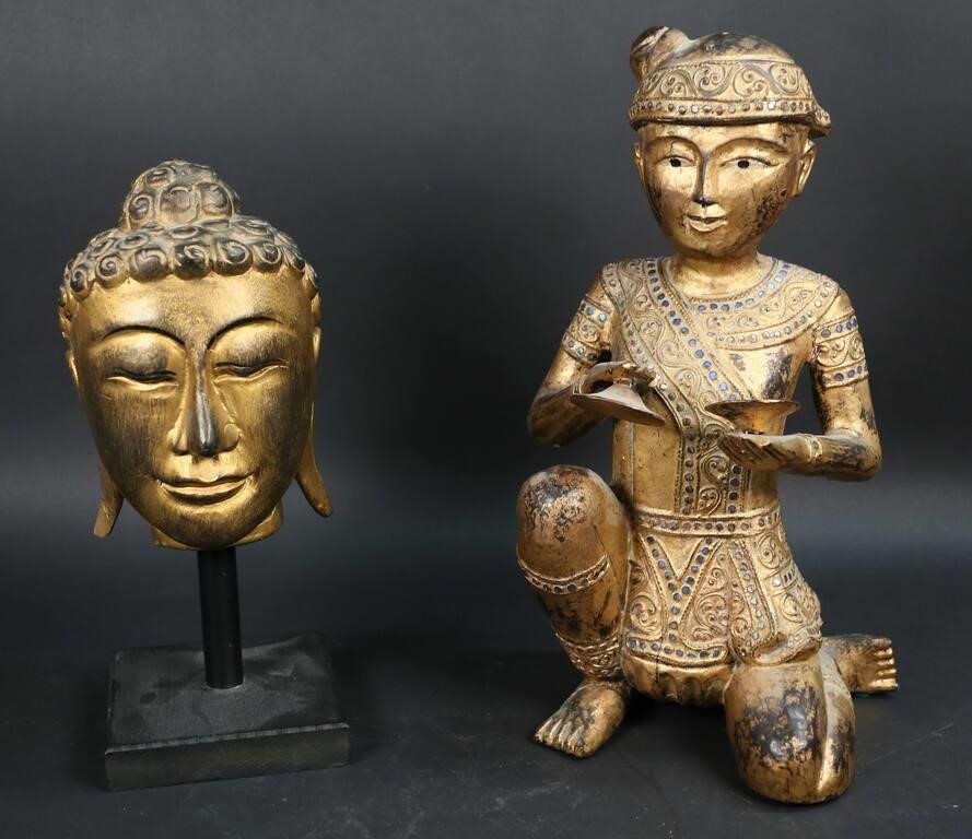 2 SOUTHEAST ASIAN GILT WOOD BUDDHIST 3ad404