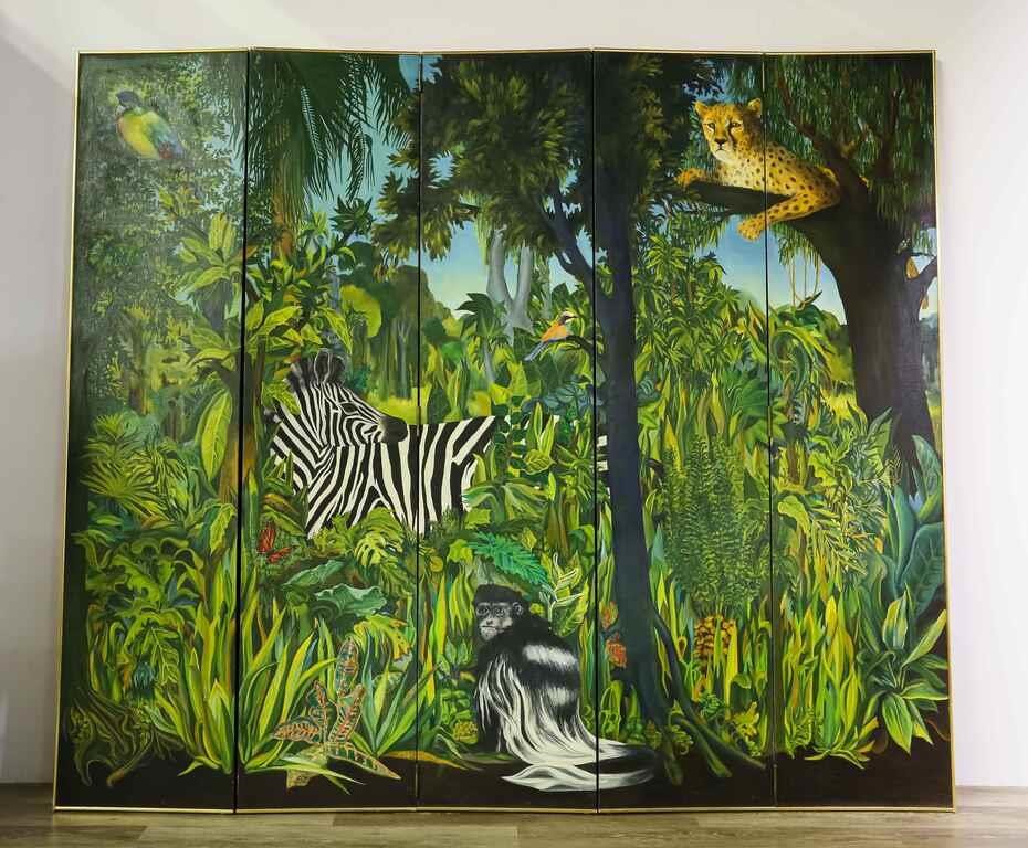 6 PANELED PAINTED AFRICAN JUNGLE