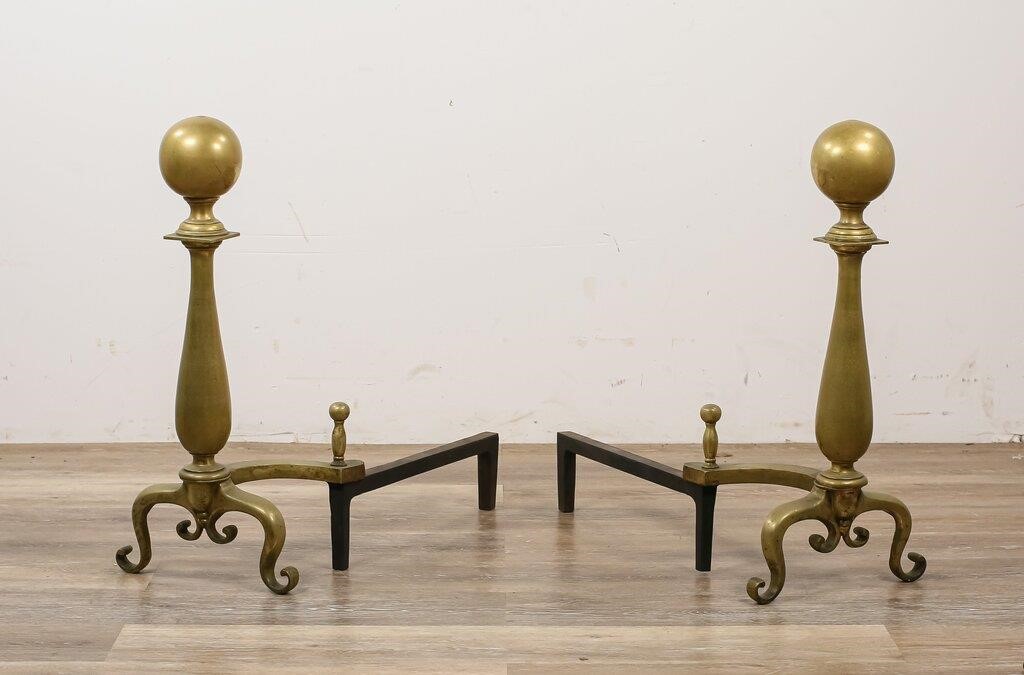 PAIR OF BRASS BALL TOP ANDIRONSPair