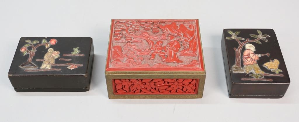 3 CHINESE LACQUER BOXES3 Chinese