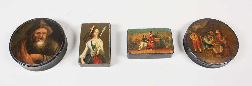 4 HAND PAINTED LACQUER BOXES4 Continental 3ad488