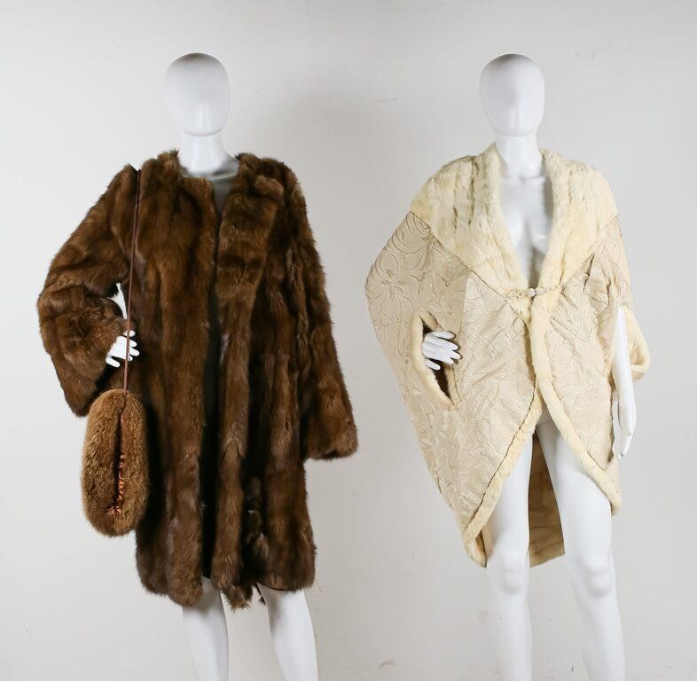 TWO FUR COATS AND A HAND MUFFVintage