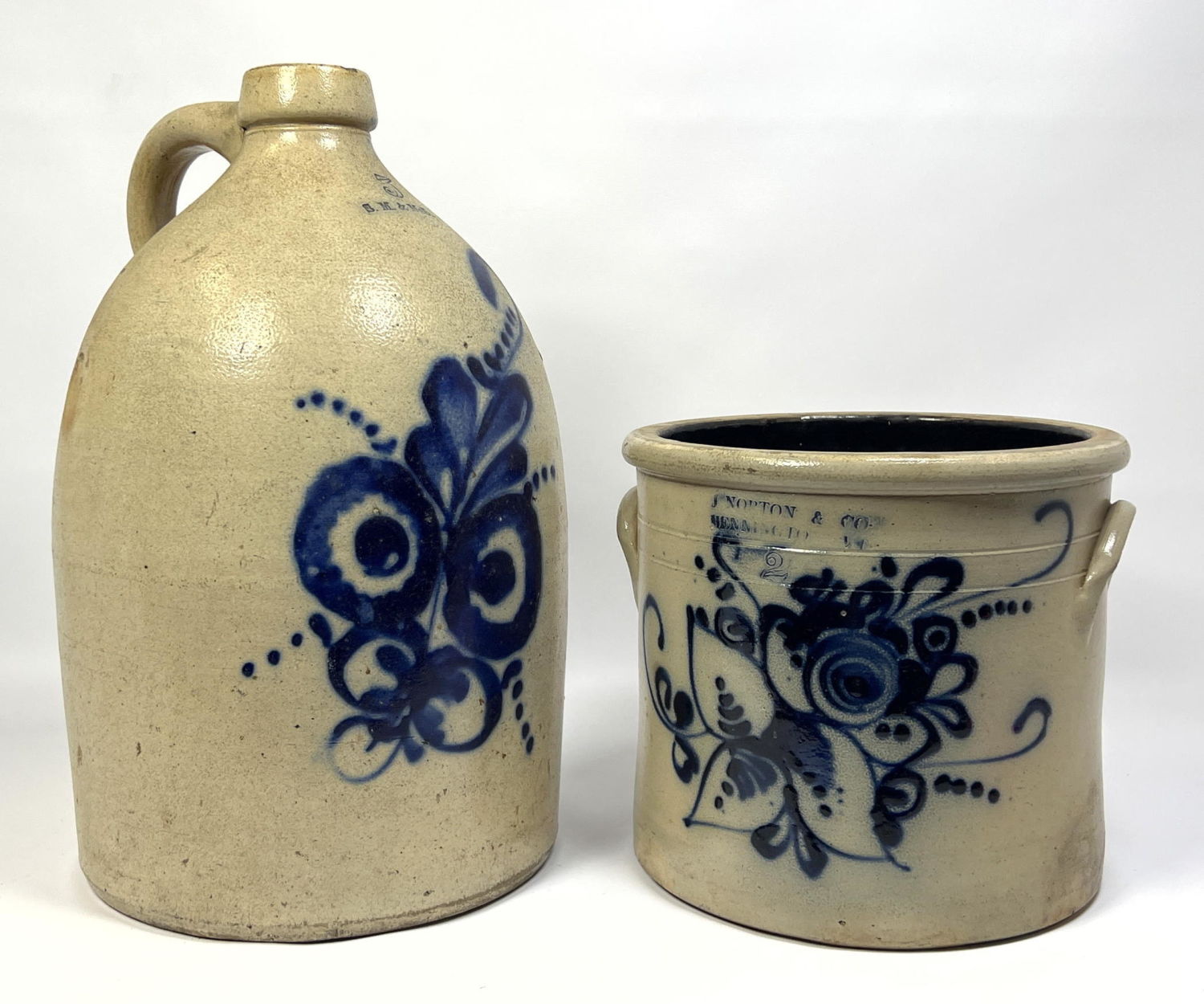 2 pc - 19th century blue decorated