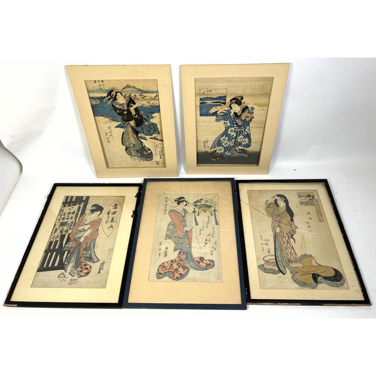 5pc Antique Japanese block prints 3ad4f2