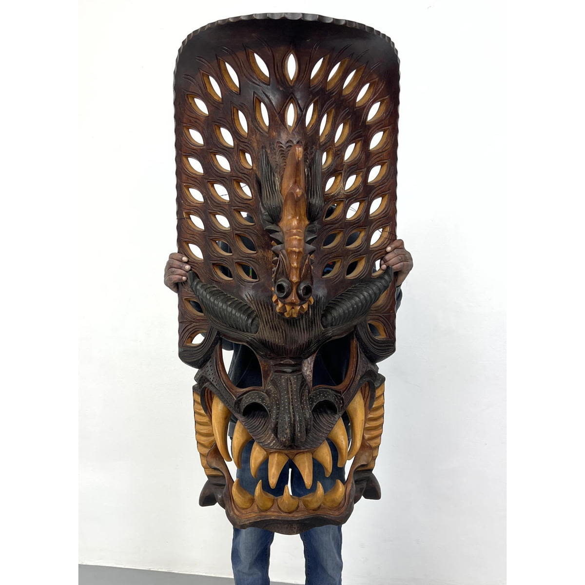 Large Hand Carved Wood 60s Tiki