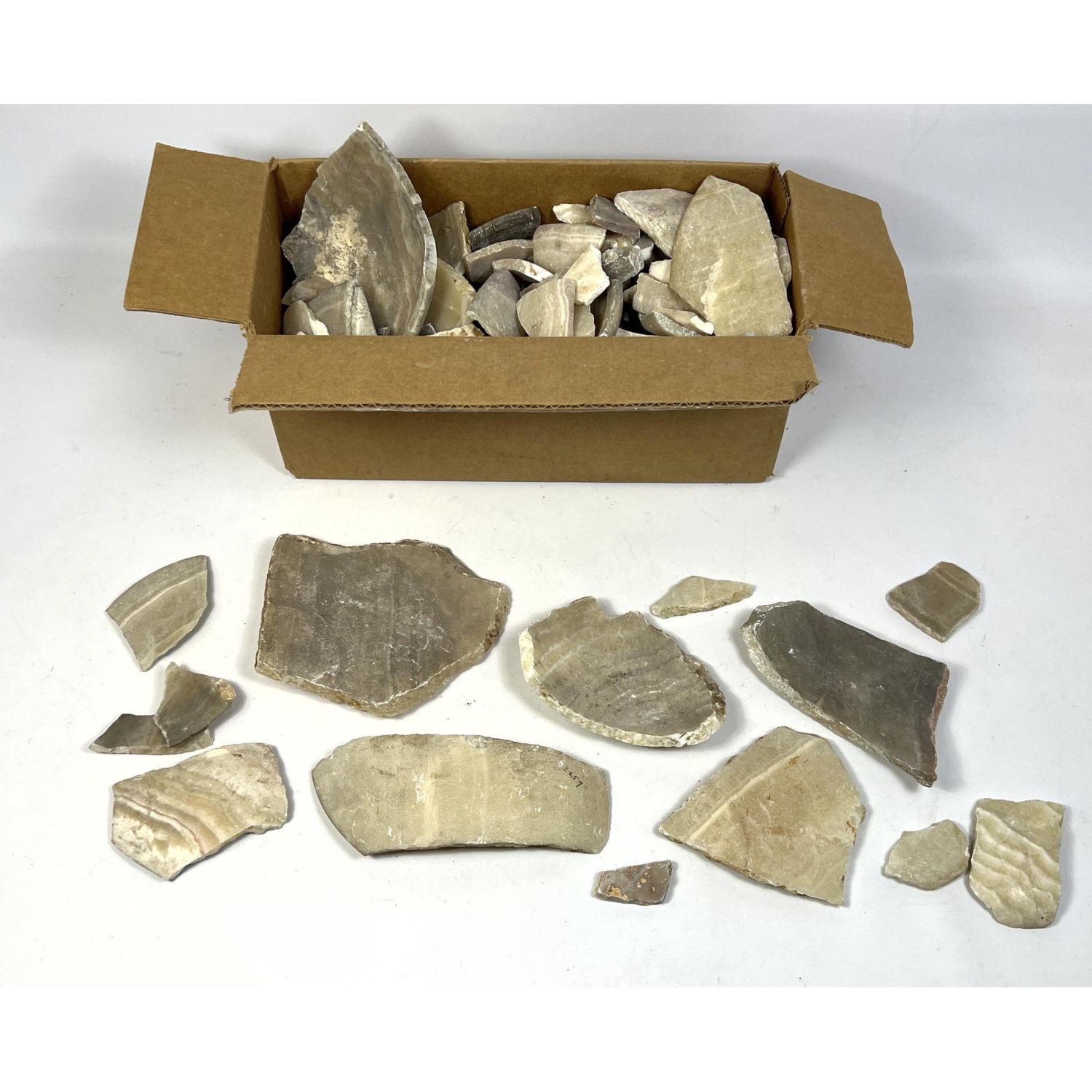 Box of Ancient Egyptian stone shards.
