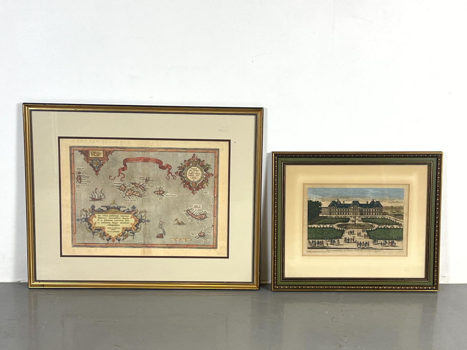 2pc Vintage Framed Map French 3ad517