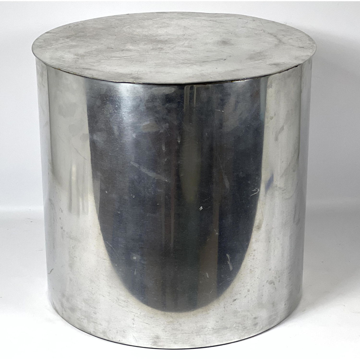 Aluminum cylindrical side table.