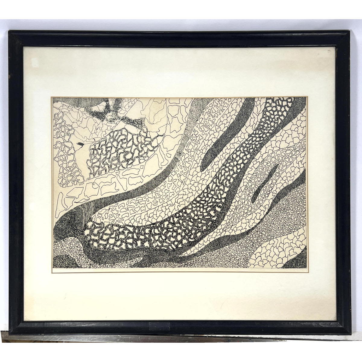 Abstract Modern Ink Drawing. Framed