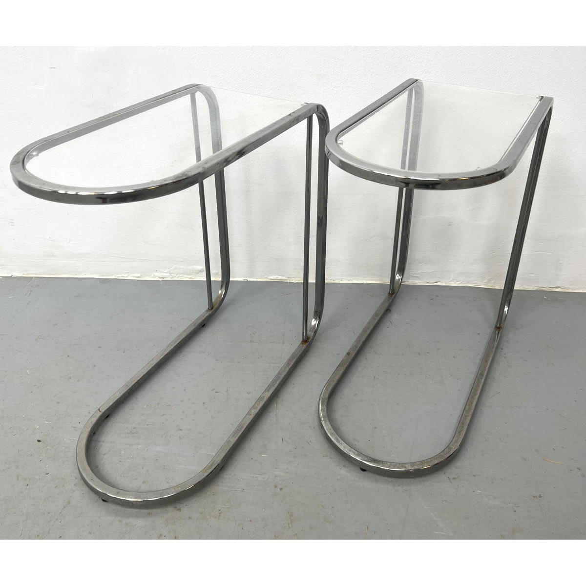 Pr Chrome Frame Narrow Side Tables.