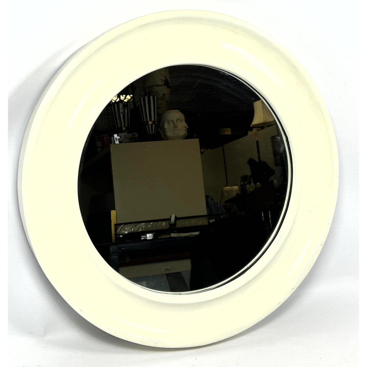 White Lacquered Circular Wall Mirror.