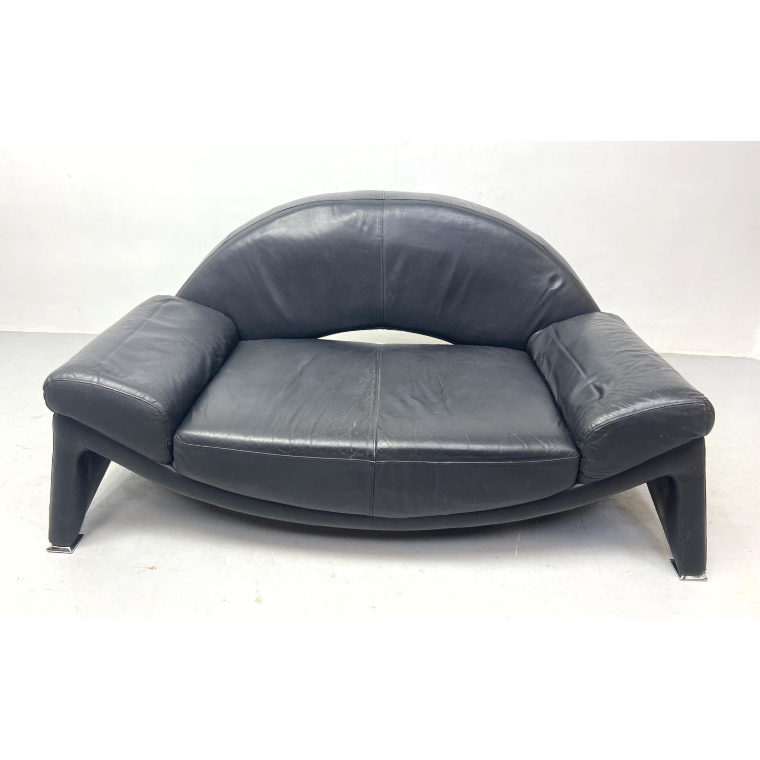 Modernist Black Leather Love Seat  3ad682