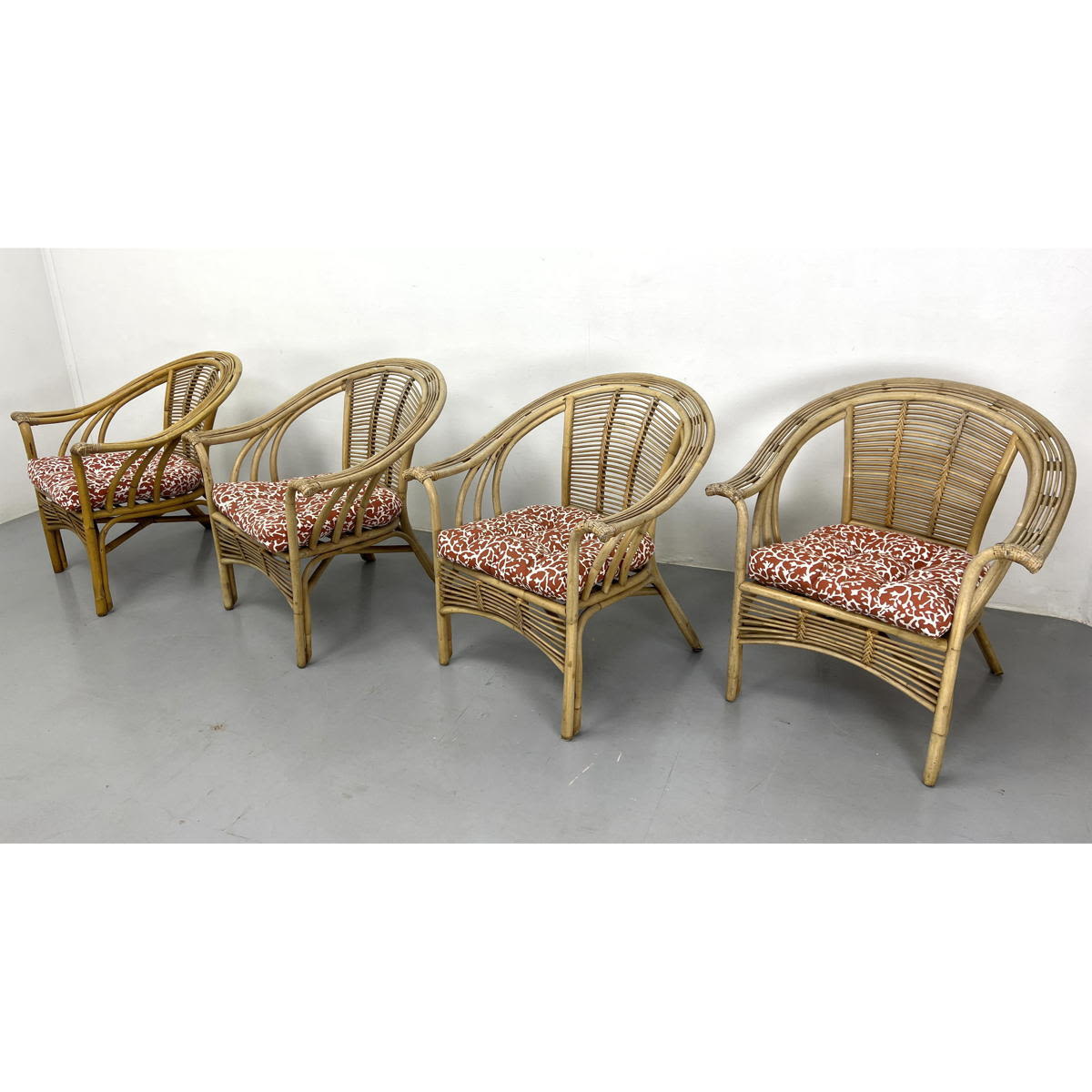 4pc Woven Rattan Arm Lounge Chairs.