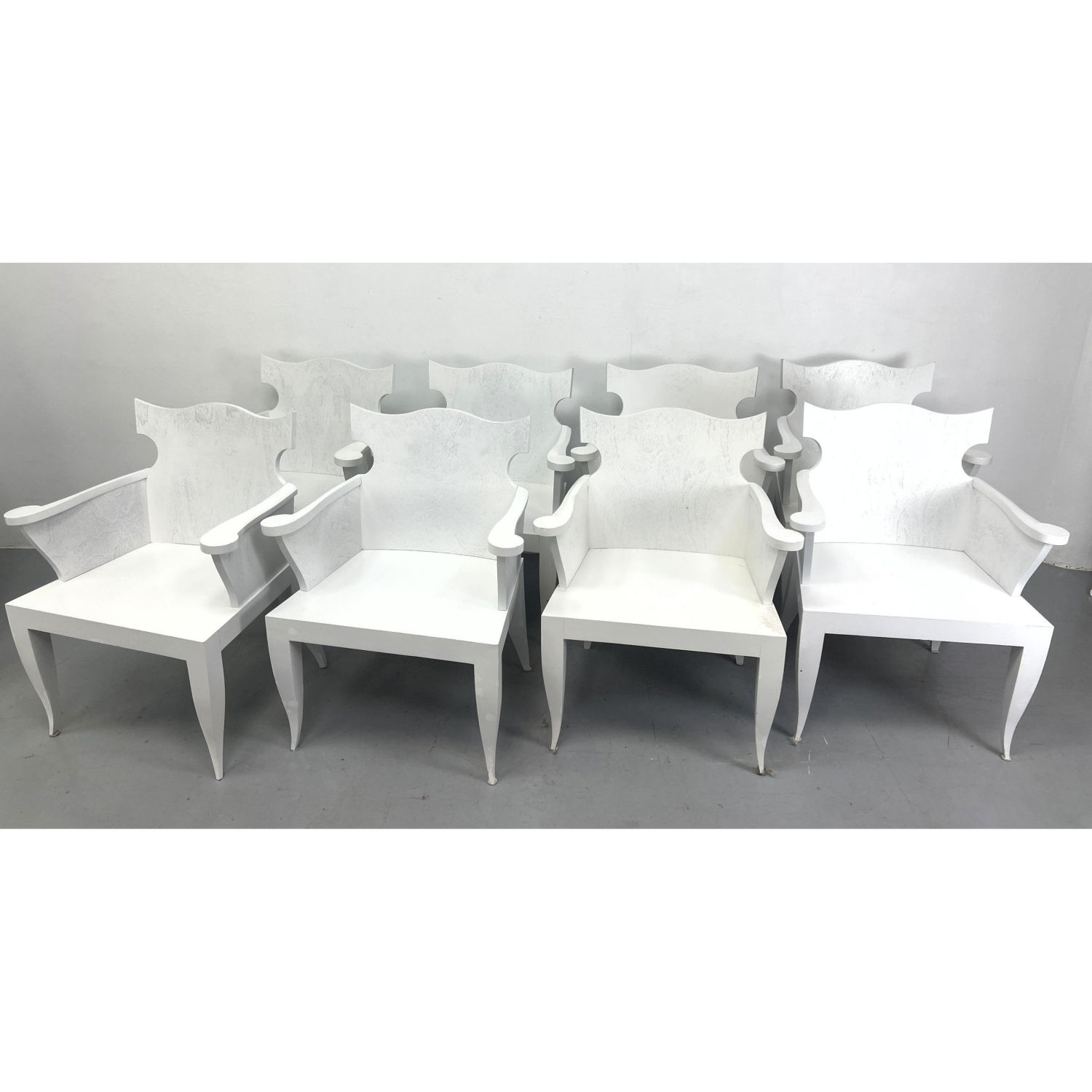 Set 8 Custom Frame Arm Dining Chairs.