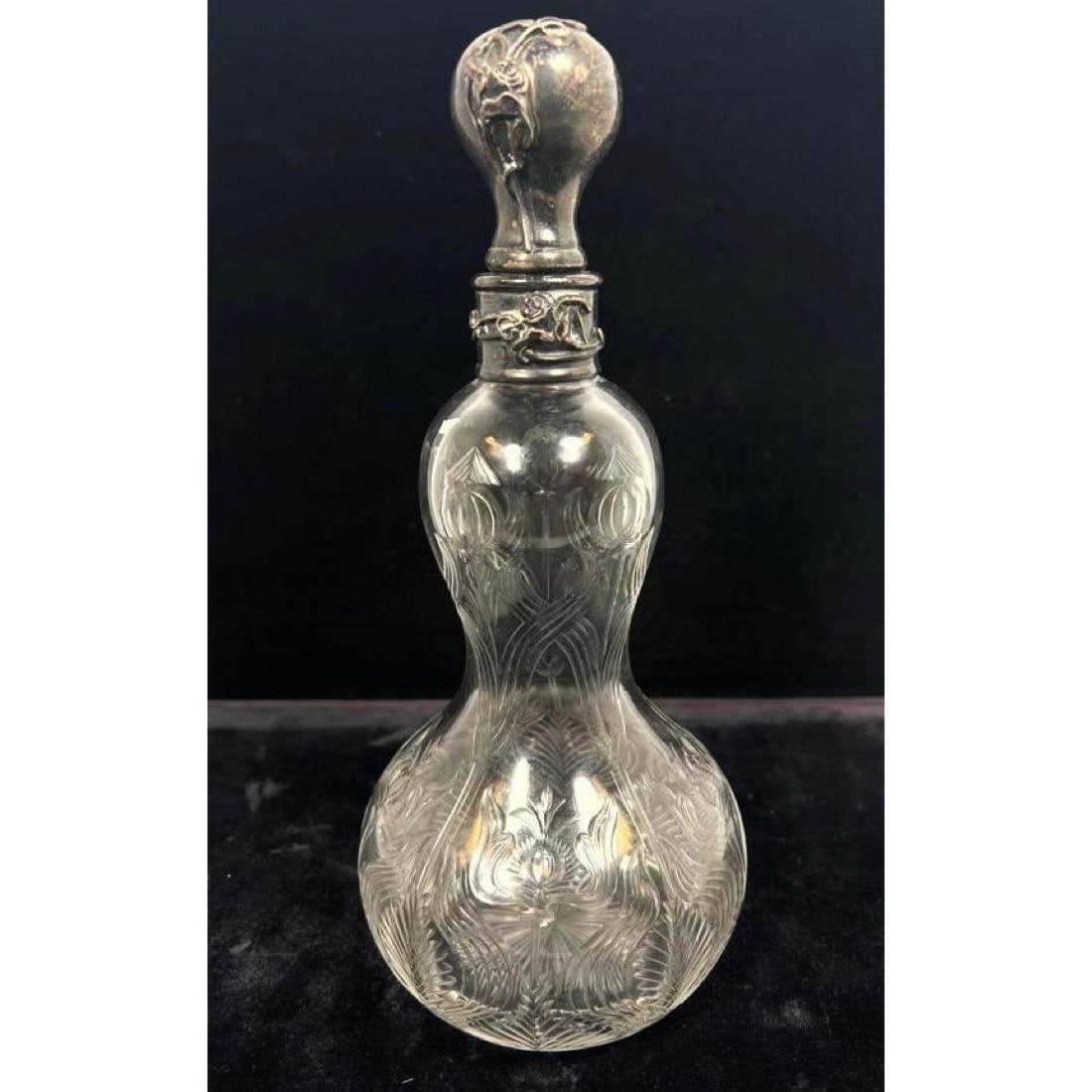 Antique Cut Crystal Decanter Sterling 3ad6e3