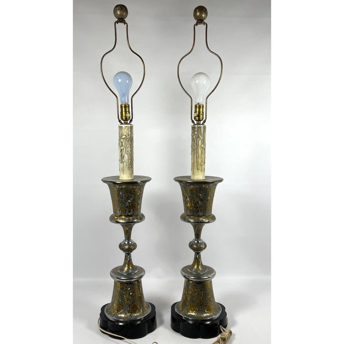 Pair Etched Brass Table Lamps  3ad6f4