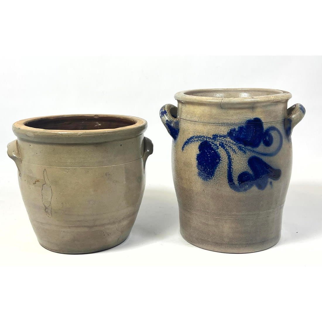 2pcs Vintage Glazed Stoneware Crocks.