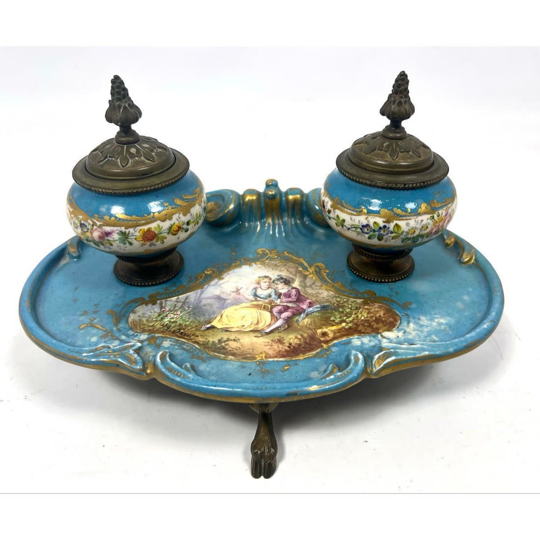 French style Porcelain Double Inkwell.