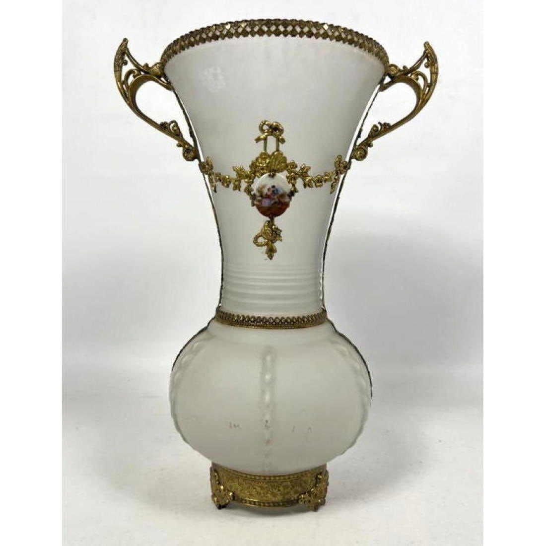 Frosted Glass Vase with Metal Mounts