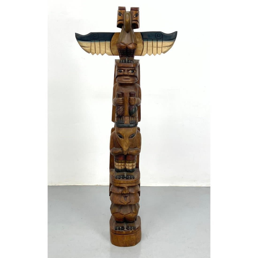 Carved Wood Figural Totem Pole 3ad716